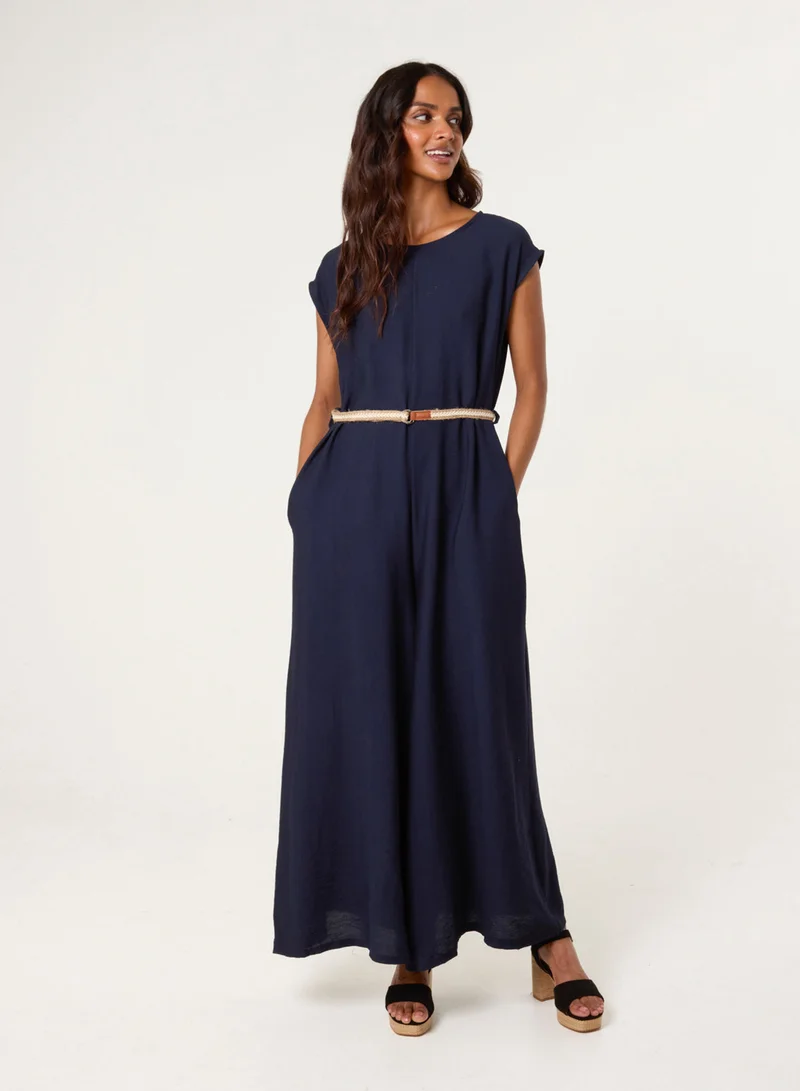 Blue Vanilla  Plain Belted Jumpsuit for Women | Best Price UAE